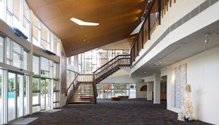 Carey Grammer School, Phil De Young Centre for Performing Arts. This vibrant building, clad in COLORBOND® steel, is designed as a music hall, performance space and reception for the school.