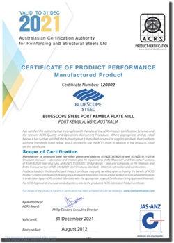 BlueScope Steel ACRS Product Compliance Certification